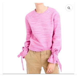 New Women's J.Crew Pink & White Marled Crew Neck Sweater with Tie Cuffs, Size L